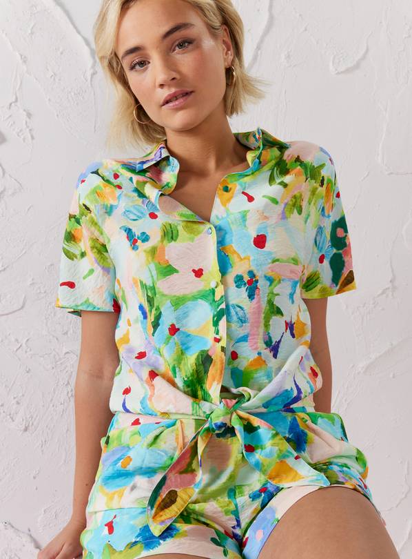 EVERBELLE Floral Blurred Print Tie Front Shirt 6